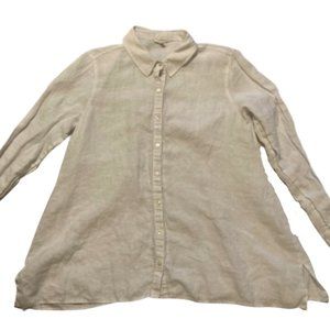 Eileen Fisher White Button Down Long sleeve Linen Collared Shirt
